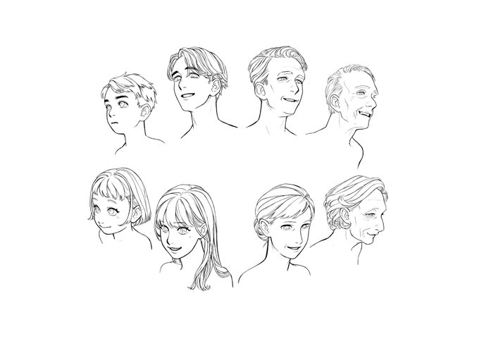 老若男女と煽り俯瞰と線画の練習 