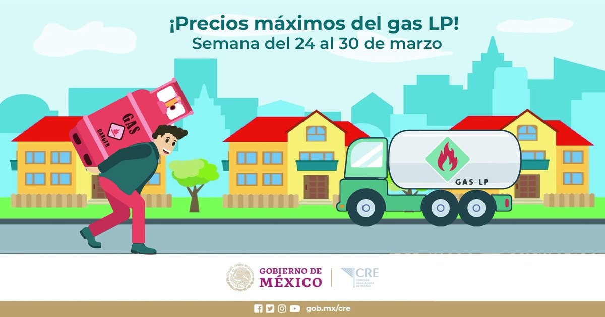 Lista de precios máximos vigentes de Gas LP en el siguiente enlace: bit.ly/3ENdUjQ Vigencia del 24 al 30 de marzo de 2024 Conforme al Acuerdo A/023/2022