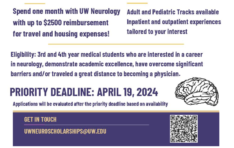 Considering neurology? @UWMedicine has scholarship funding for an away rotation for a 3rd or 4th year medical student who has overcome significant barriers or traveled a long distance to become a physician. Apply before April 19! neurology.uw.edu/ideas/christin…