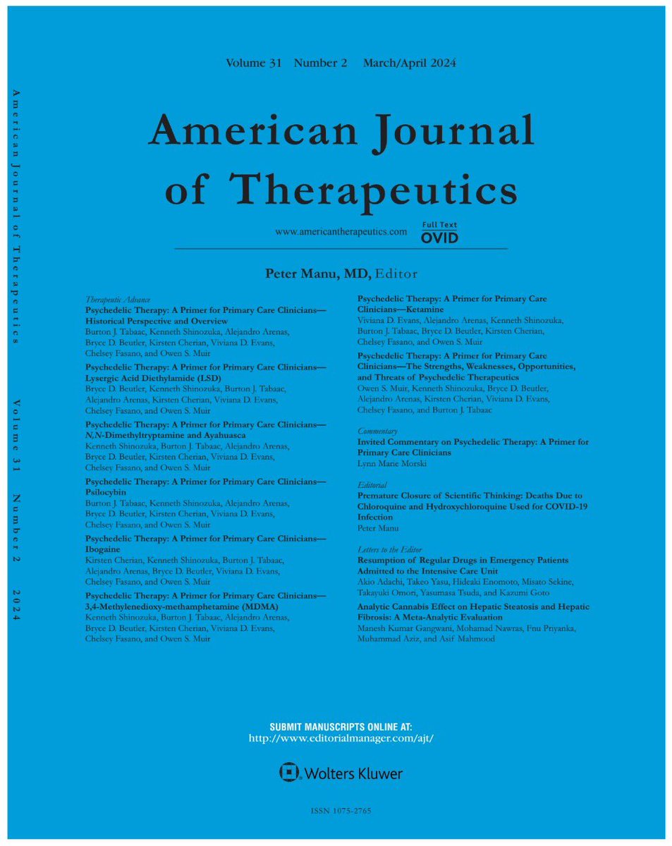I am very excited to share that The American Journal of Therapeutics has published our Special Issue on Psychedelic Therapy: A Primer for Primary Care Clinicians! These articles are aimed to educate physicians &amp; clinicians on psychedelics as therapeutics

lnkd.in/gRbAeZA6