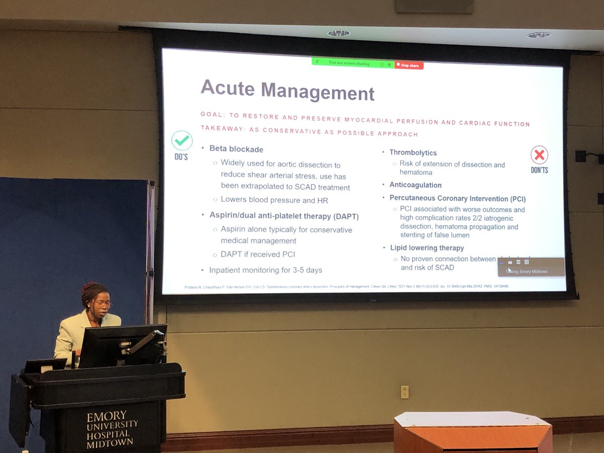 Treatment of SCAD now being discussed by Dr Aishat Mustapha at #Emory symposium…