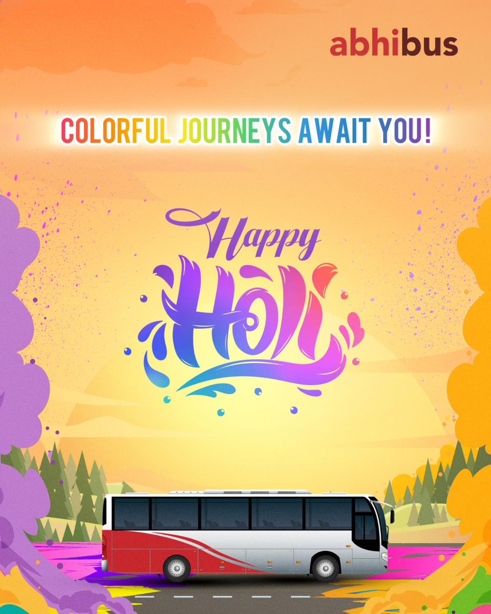 AbhiBus wishes you the Happiest Holi🧡🩵🩶🩷💙💚💛💜❤️🤎🤍🖤 #HappyHoli