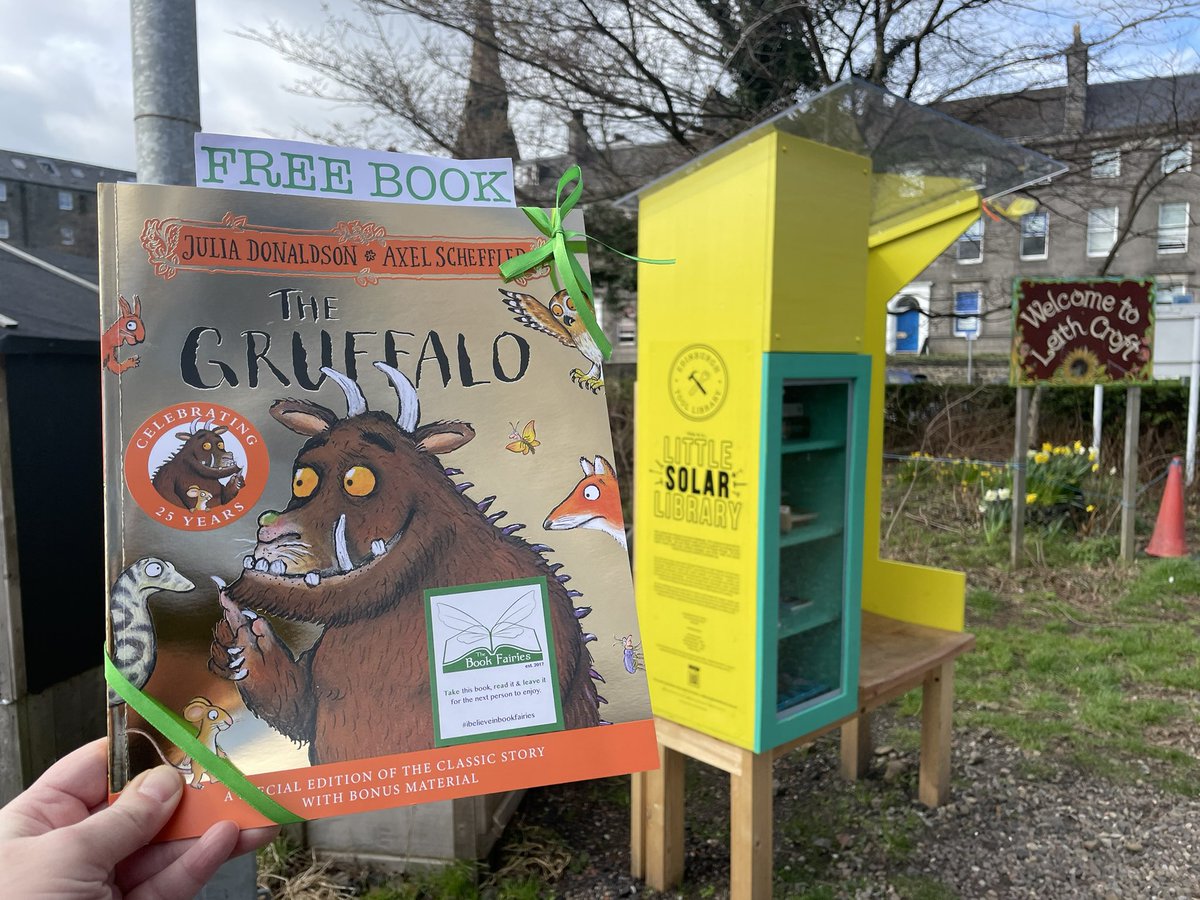 “Where are you going to, little brown mouse?” The Book Fairies are sharing copies of a special gold edition of the classic The #Gruffalo, on the 25th anniversary of the book! Will you find one in #Leith? #ibelieveinbookfairies #TBFGruffalo #TBFMacMillan #Gruffalo25 #Edinburgh