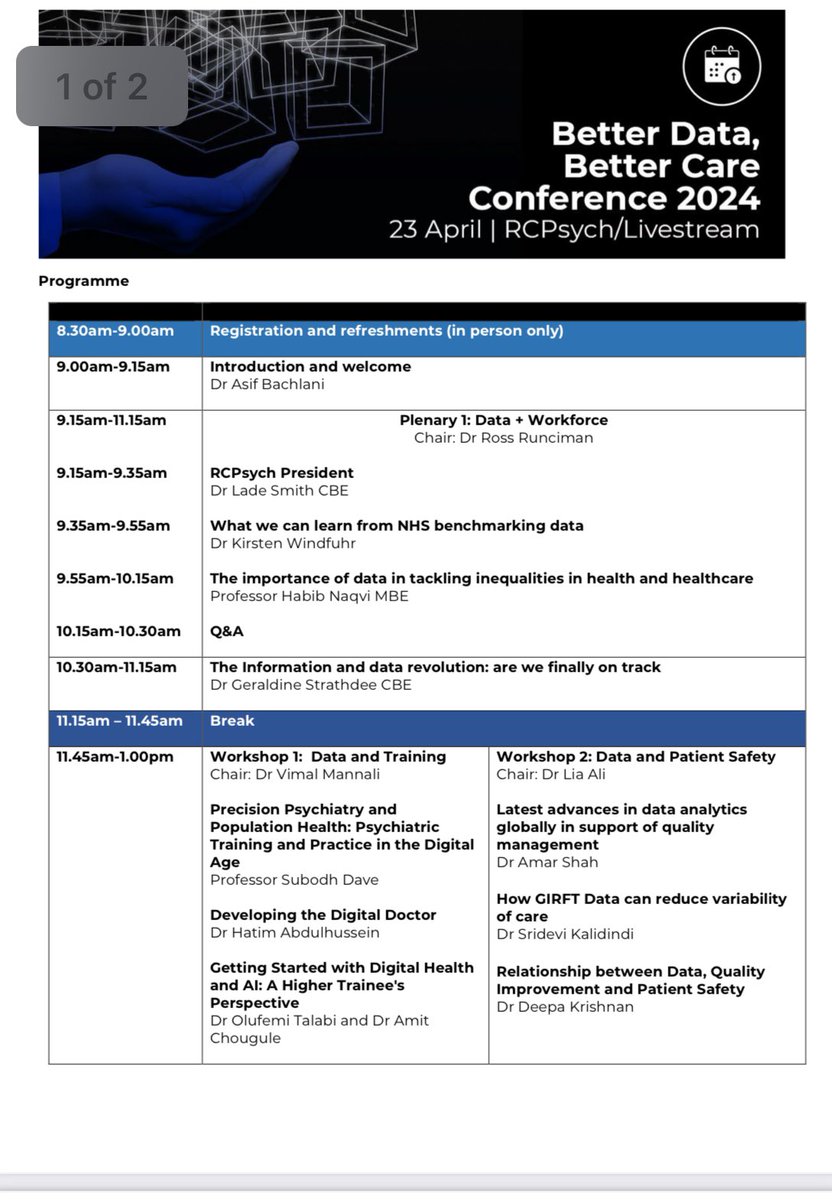 Delighted 2say we have @DrG_NHS & @DrAmarShah speaking at #rcpsychdata24 on all things #rapidreview #data & #patientsafety @reachdrdeepa @subodhdave1 @1to2arun @DoverPsych @Psychautismcham @DrKatyMason @sophia_mody @DeruKehinde @adave_NHS @drpallab2000 @abimfadipe @NatPriya