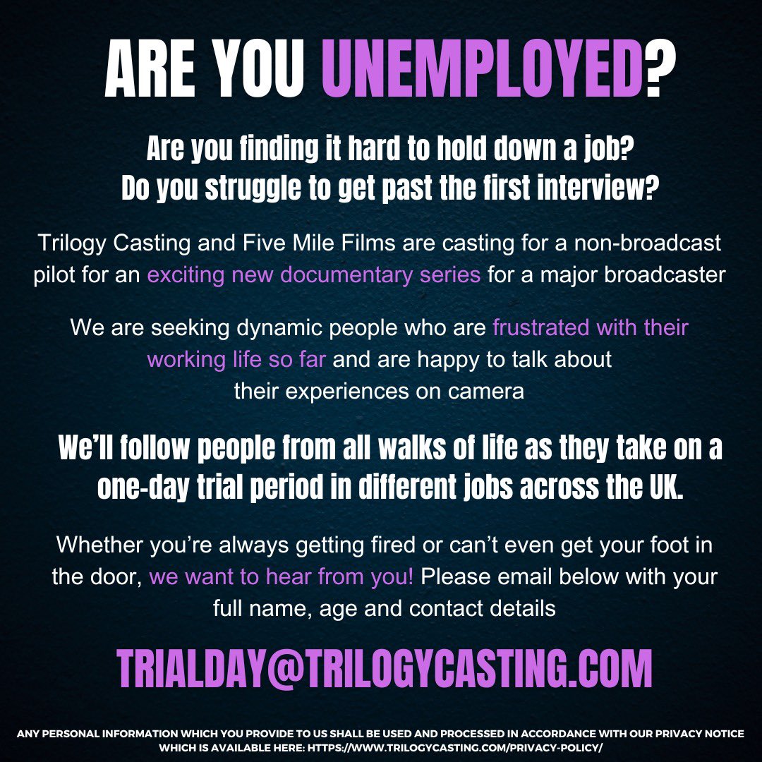 Trilogycasting's tweet photo. CASTING CALL 👀

Must be 18+ and based in the UK 

#jobsearch #cv #hiring #resumetips #recruitment #jobseekers #nowhiring #resumewriting #jobhunt #resumehelp #jobinterview #coverletter #interviewskills #hiringnow #dreamjob #dreamcareer #careermotivation #careertips https://t.co/soNPhOJrcC