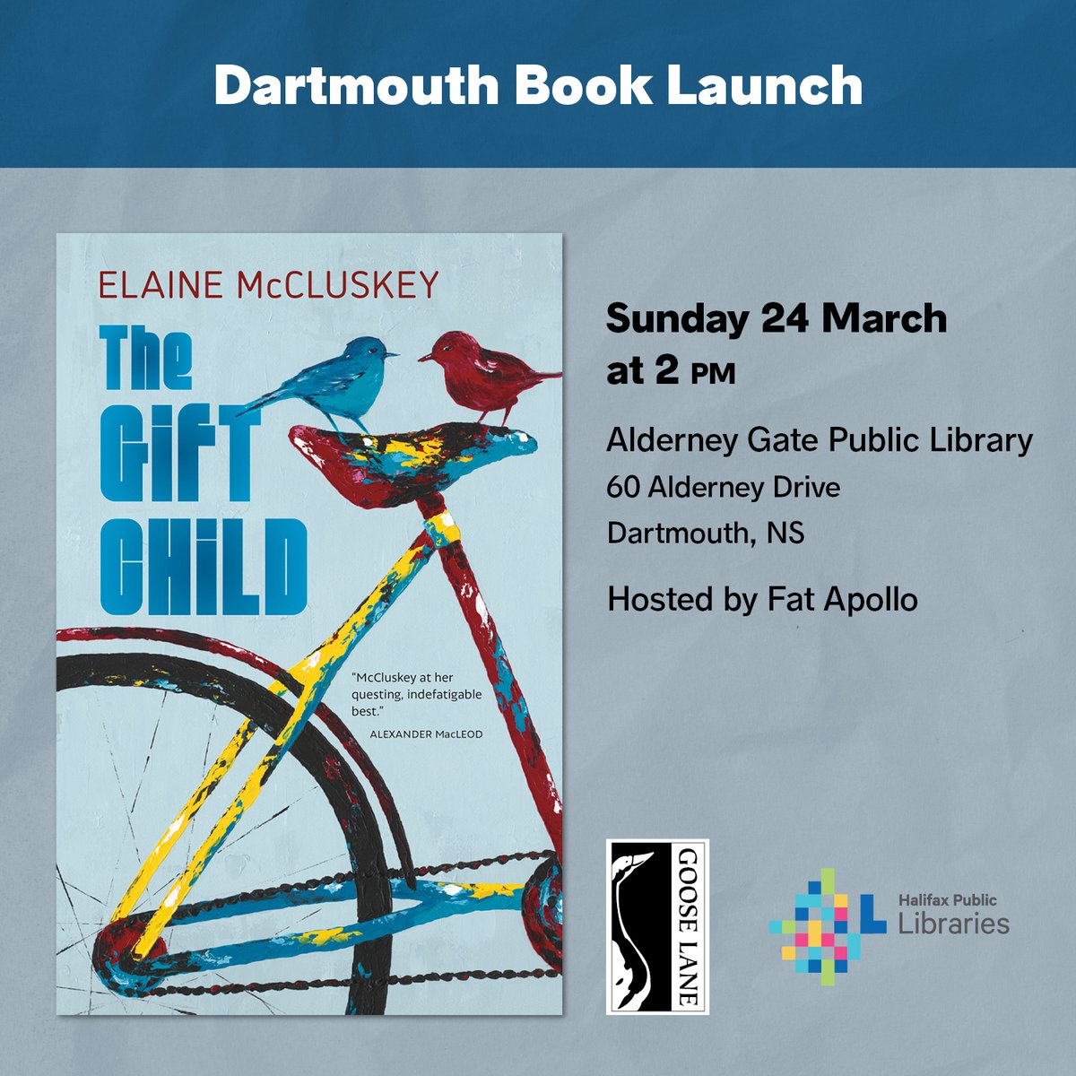 If you are kicking around Dartmouth tomorrow, consider dropping in at my launch of The Gift Child. To quote one of the (Dartmouth) characters in my book: 'If you have a sheet cake in a room, you have a party.” #Canlit #Dartmouth #Fiction #cake