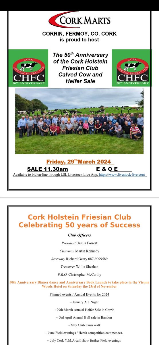 Hi Everyone,  the Catalogue for C.H.F.C 50th Anniversary Heifer and Young cow sale is now ready. I can forward a copy to whoever wishes. There over 100 entries from some of Irelands Top Herds !