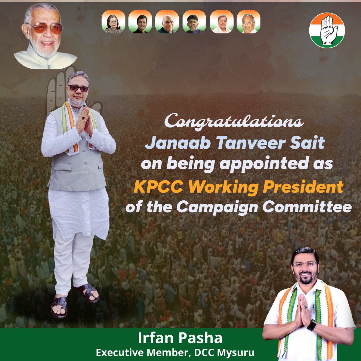 Congratulations @TanveerSaitINC on being appointed as Working President of KPCC Campaign Committee. 

#Karnataka #kpcc #karntakacongress #CongressKiSarkar