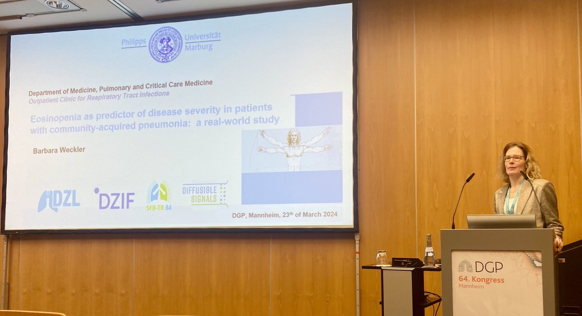 Today, Barbara Weckler from @iLung_Marburg presented our research on #eosinopenia as a predictor of disease severity in community acquired #pneumonia at #DGPneumo2024