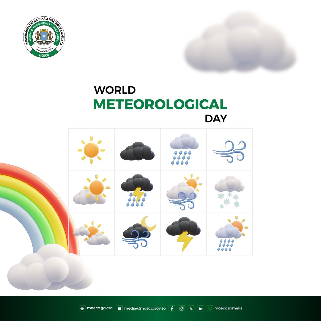 Happy #WorldMeteorologicalDay! We salute meteorologists worldwide, especially Somali experts for their vital role in weather prediction. Somalia's strategic location in the Horn of Africa bordered Indian Ocean & Red Sea, makes it crucial for meteorological research in the region.