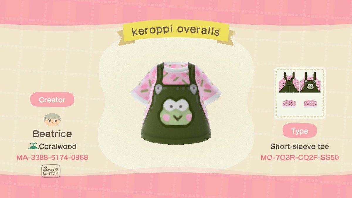 beawiitch's tweet image. my keroppi overalls design 🐸 #acnh #acnhdesign