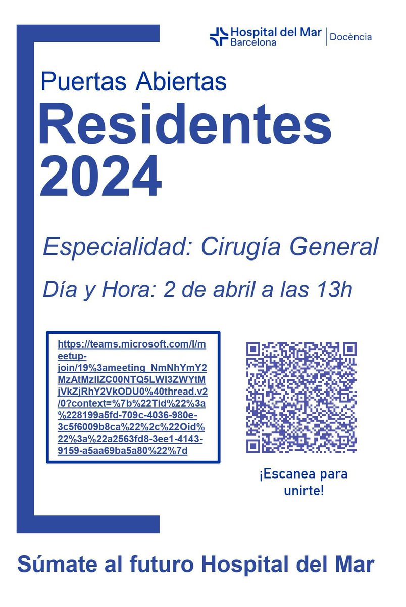 Cirugía Colorrectal H Mar (@ccr_mar) on Twitter photo Si quieres conocer un gran equipo quirúrgico y humano para hacer la especialidad de Cirugía General y Digestiva no lo dudes y ven a conocernos. <a href="/hospitaldelmar/">Hospital del Mar</a> <a href="/aecformacion/">AEC Formación</a> Si quieres conocer un gran equipo quirúrgico y humano para hacer la especialidad de Cirugía General y Digestiva no lo dudes y ven a conocernos. <a href="/hospitaldelmar/">Hospital del Mar</a> <a href="/aecformacion/">AEC Formación</a>
