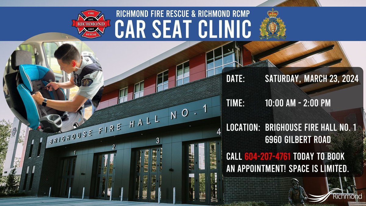 Come by our Car Seat Clinic today between 10 AM - 2 PM. Take advantage of this opportunity to ensure your little ones are properly secured for every journey. #RichmondBC