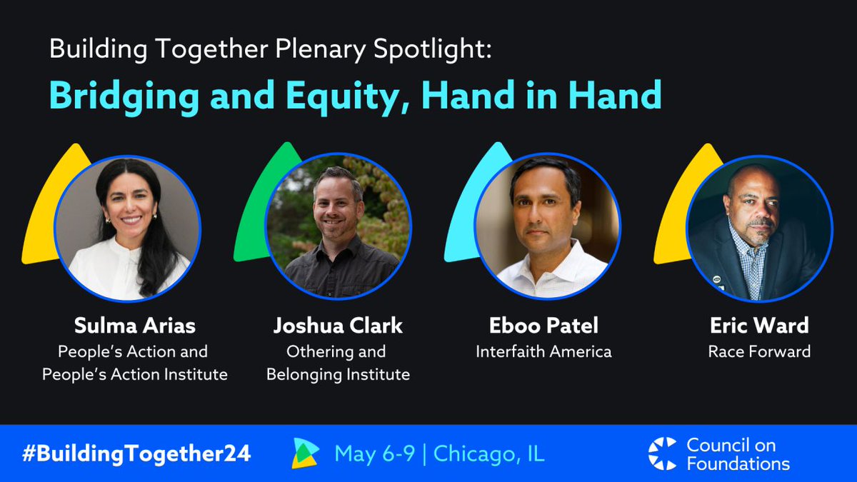 Are you attending @cof_'s #BuildingTogether24? Be sure to catch our EVP @BulldogShadow with @AriasSulma, @JoshClarkDavis, and @EbooPatel, in the plenary on navigating charged differences to build an inclusive society. Register for the conference today. cof.org/building-toget…