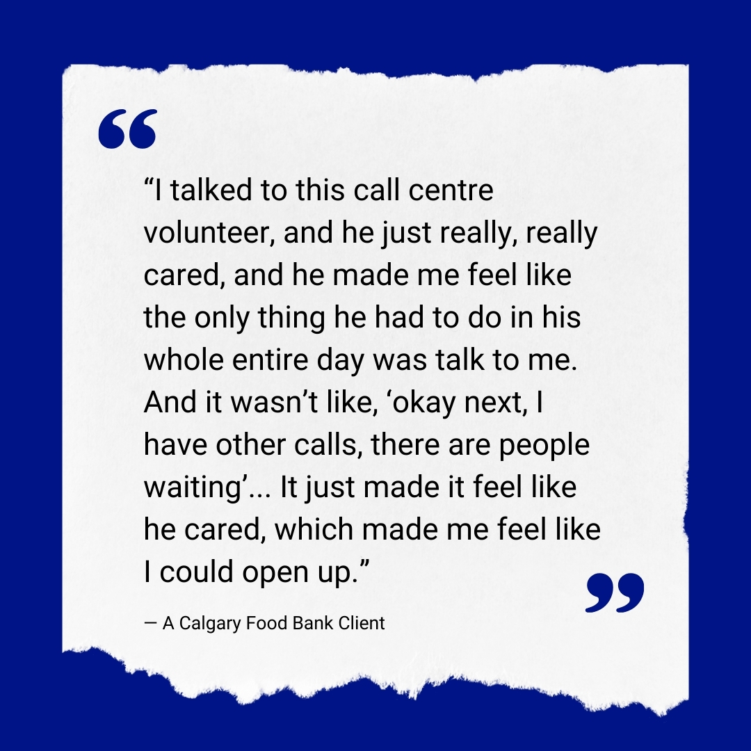 Our volunteers are here to help. If you or someone you know is struggling with food insecurity, please call our hamper line at 403-253-2055 or visit the online booking form at calgaryfoodbank.com/needfood/ #FeedYYC