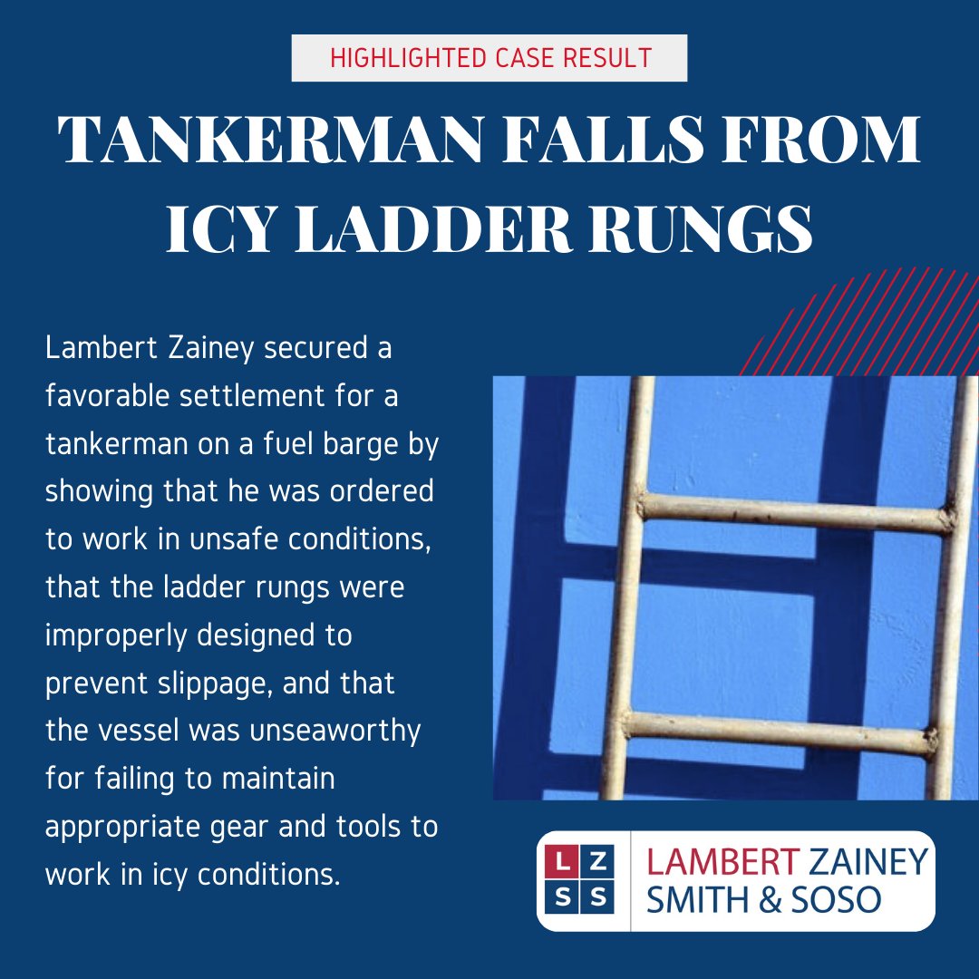 A failure to keep conditions safe for workers caused this tankerman's injury. We are glad that this maritime worker got the compensation for his injury that he deserved.

Read more case results from Lambert Zainey Smith & Soso: bit.ly/3mq7PjS

#maritimelawyers