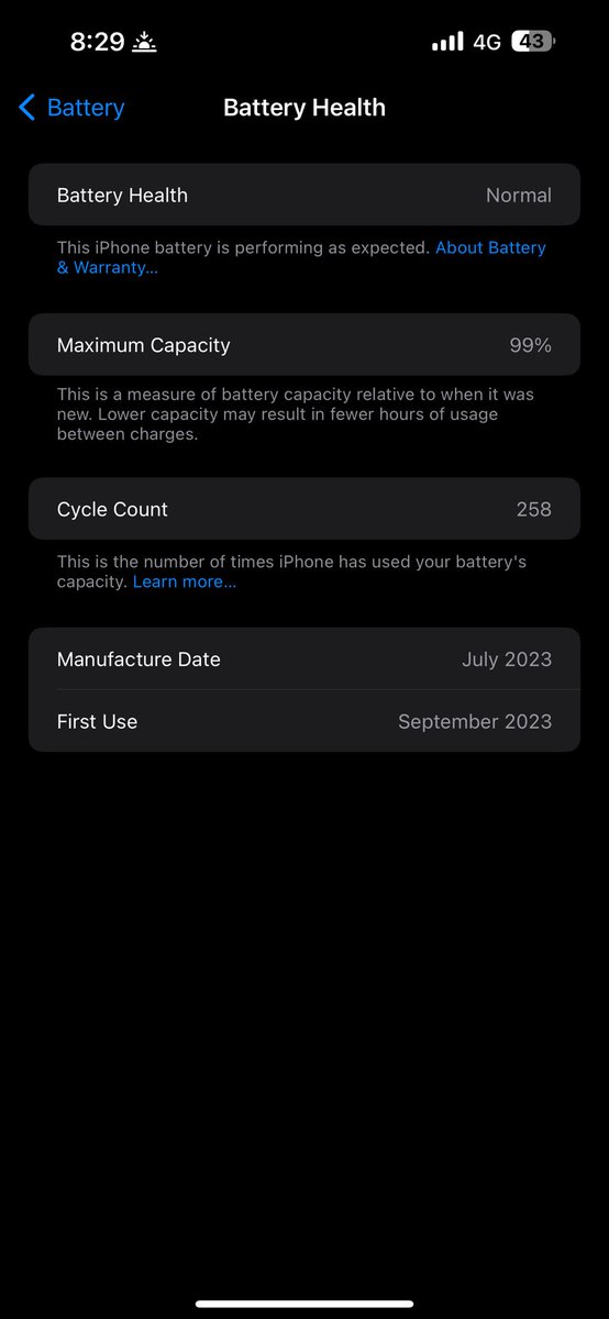 iPhone 15 Pro Max Battery Health on 99%
With 258 Cycle Count 💀
#iphone #iPhone15ProMax #iphone15 #iPhone15Series
