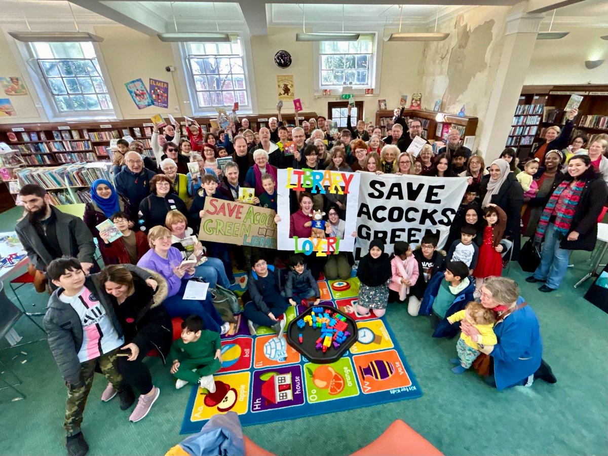 Some of the over 200 residents at Acocks Green Library for the Read-In this afternoon #SaveourLibraries