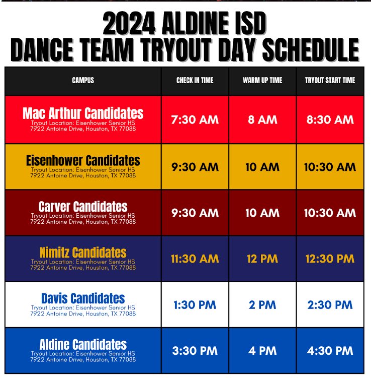 Today begins the journey for 100’s of our @AldineISD students as they audition for our 2024-2025 dance and drill teams. Good luck to all! @Brigade_Belles @Nimitz_Angels @davisskyline1 @AHSVaqueras @danceatike @AISDCarverdance @OOT_AldineISD @drgoffney