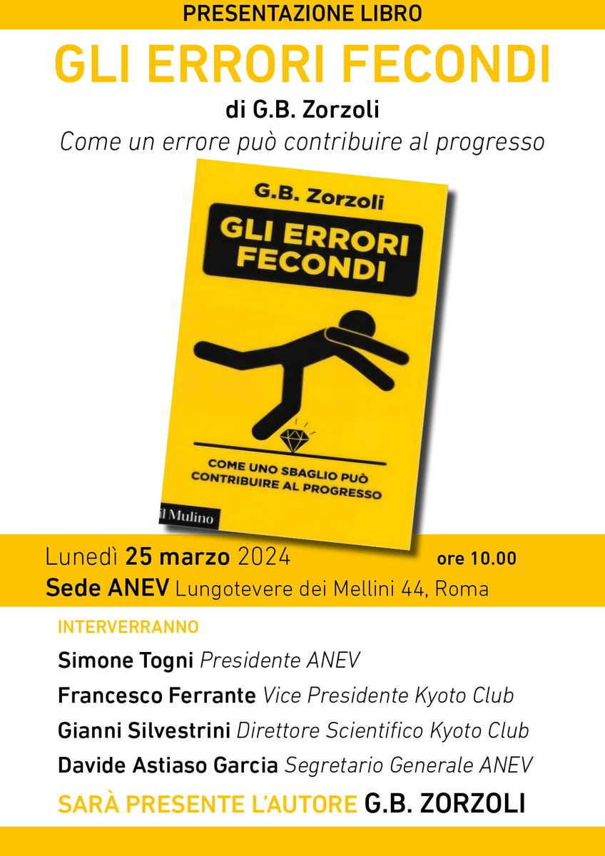 Vi aspettiamo lunedì 25 marzo alle 10.00 in @AnevEolico per la presentazione dell'ultimo libro di GB Zorzoli 'Gli errori fecondi'. Comunicare la propria presenza a comunicazione@anev.org