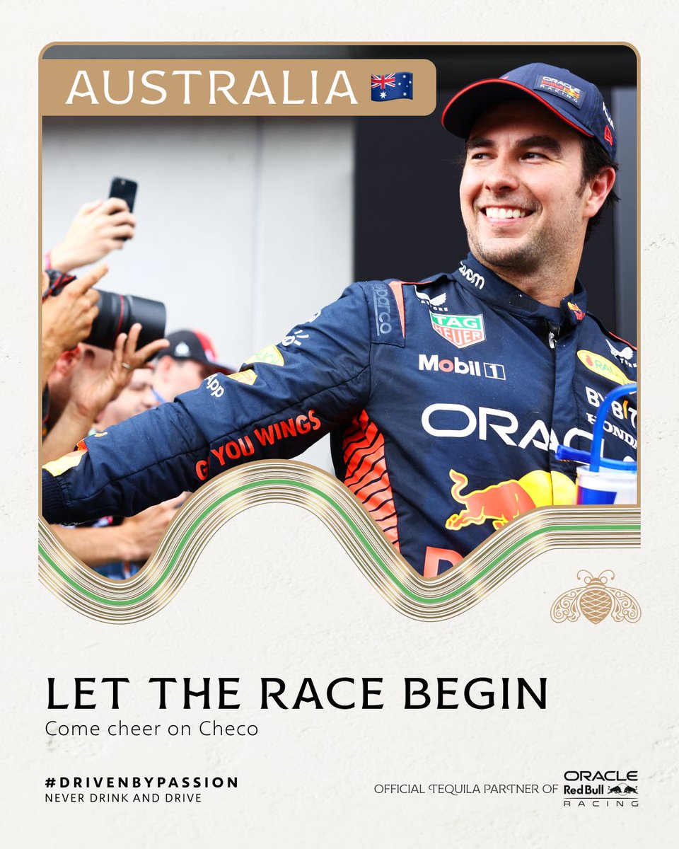 Things are heating up at the #AustraliaGP! Time to cheer on @schecoperez! NEVER DRINK AND DRIVE. #PatronTequila