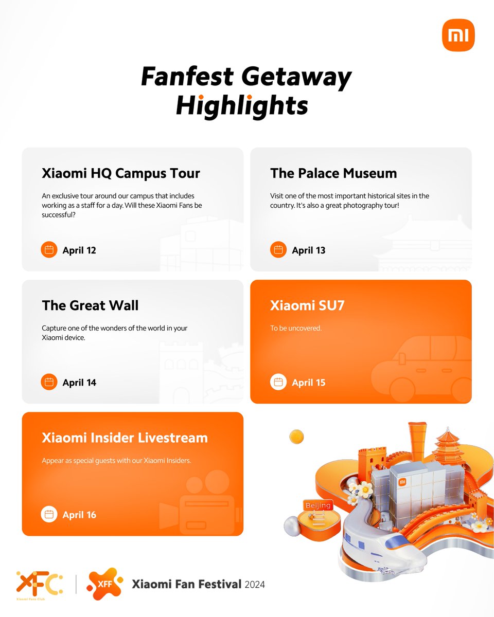 📍Destination: Beijing, China
👇This is a tailor-made itinerary just for our #XiaomiFans.

✈️Tickets are 'selling' fast, secure your spot now!

#XiaomiFanFestival2024 #OurIconicMoment #FanfestGetaway