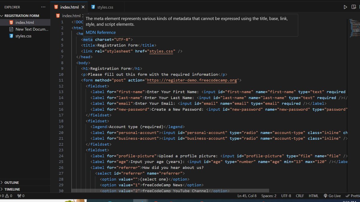 SyntaxSam405's tweet image. Day 06 of my journey. Learned more CSS concepts like margin, background color, and text color etc. 
Created a simple website using basic HTML and CSS. 
Here is the link to it: 
registration-form-by-usama.netlify.app

Feeling accomplished! Excited for tomorrow.

#codingjourney 
#webdevelopment