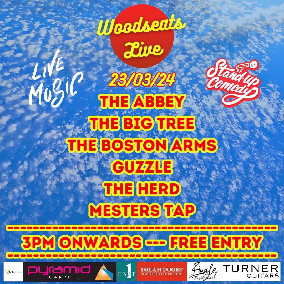 SHEFFIELD!! TONIGHT (Sat 23 March) we’re playing at the fabulous #WoodseatsLive - Sheffield’s free entry festival of live music, comedy and spoken word. We’re headlining at The Abbey at 10:15pm.