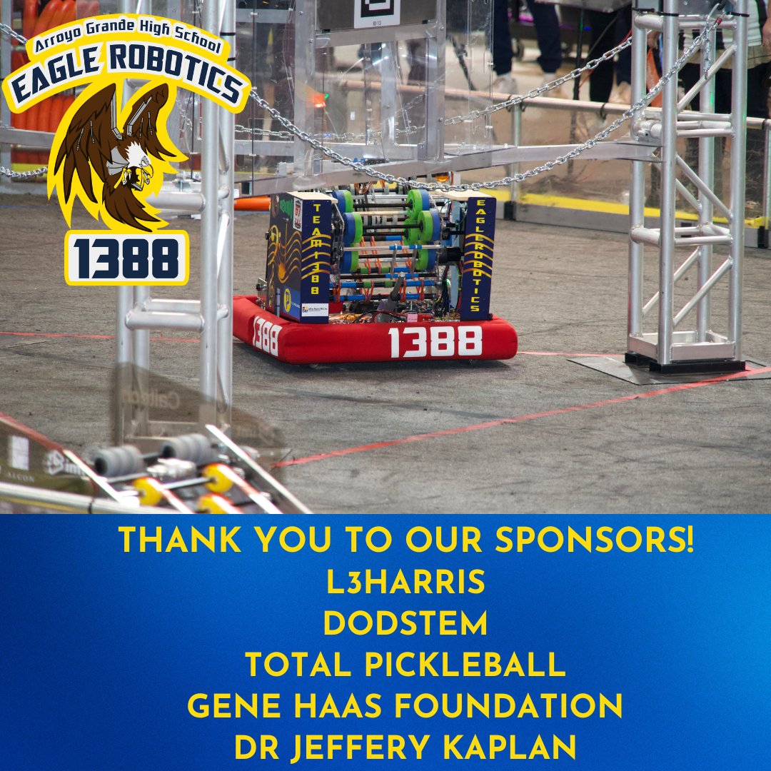 FRC1388's tweet image. We want to thank all of our sponsors for supporting Eagle Robotics!  We appreciate you! #L3Harris #dodstem #totalpickelball #genehaasfoundation @drjefferykaplan #team1388 #EagleRobotics