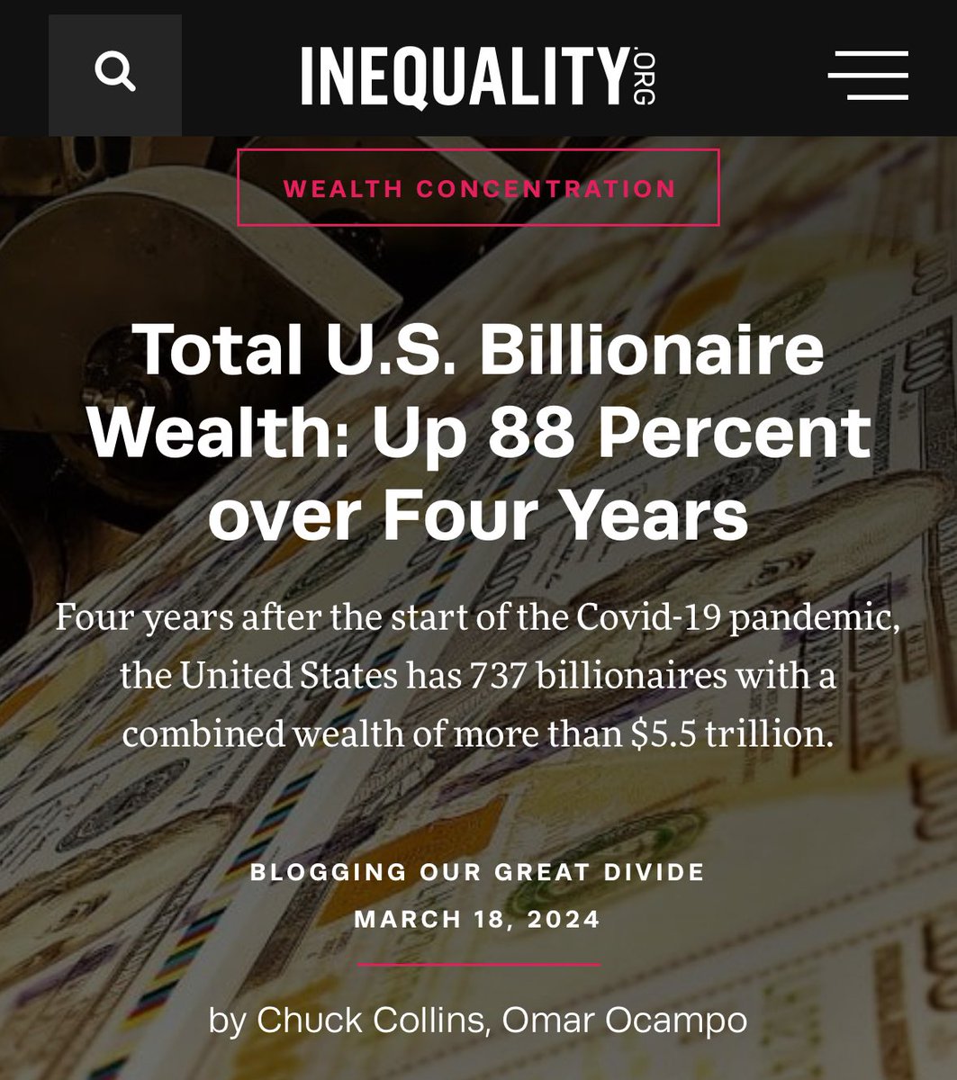 QasimRashid's tweet image. 1—Billionaire wealth up 88% since 2020

2—Private investors bought 44% of homes in 2023

3—Families must earn 80% more in 2024 than in 2020 to buy a home 

4—Chronic homelessness at all time high

Stop this man made atrocity. Tax Billionaires. Protect Housing. Save Working People