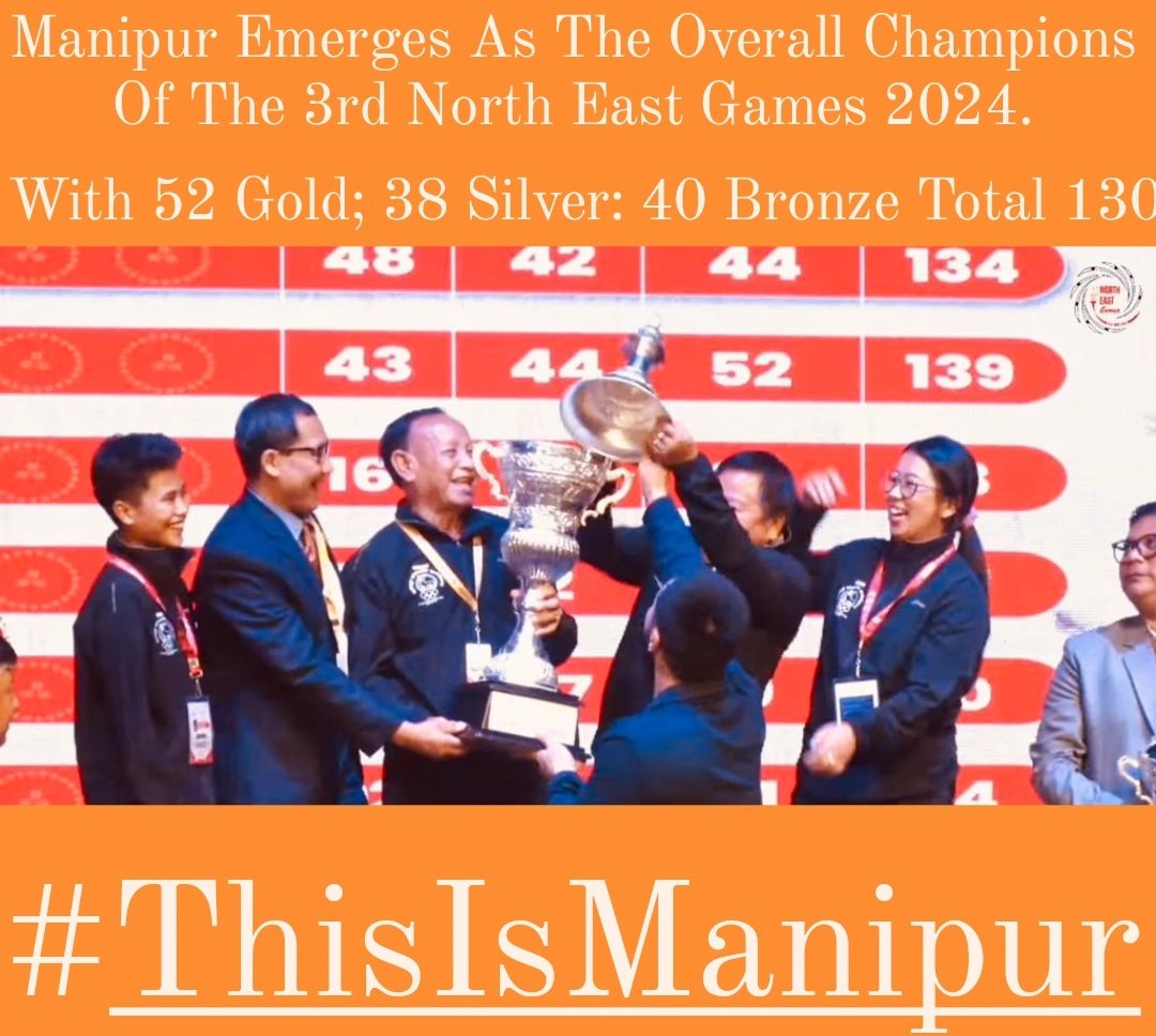 We Came, We Saw, We Conquered!
We Are Manipur.🏆

#NorthEastGames2024
 #NEG2024 
#Nagaland2024 
#GoN #NortheastIndia #NESA
#ThisIsManipur
#ManipurFightsBack