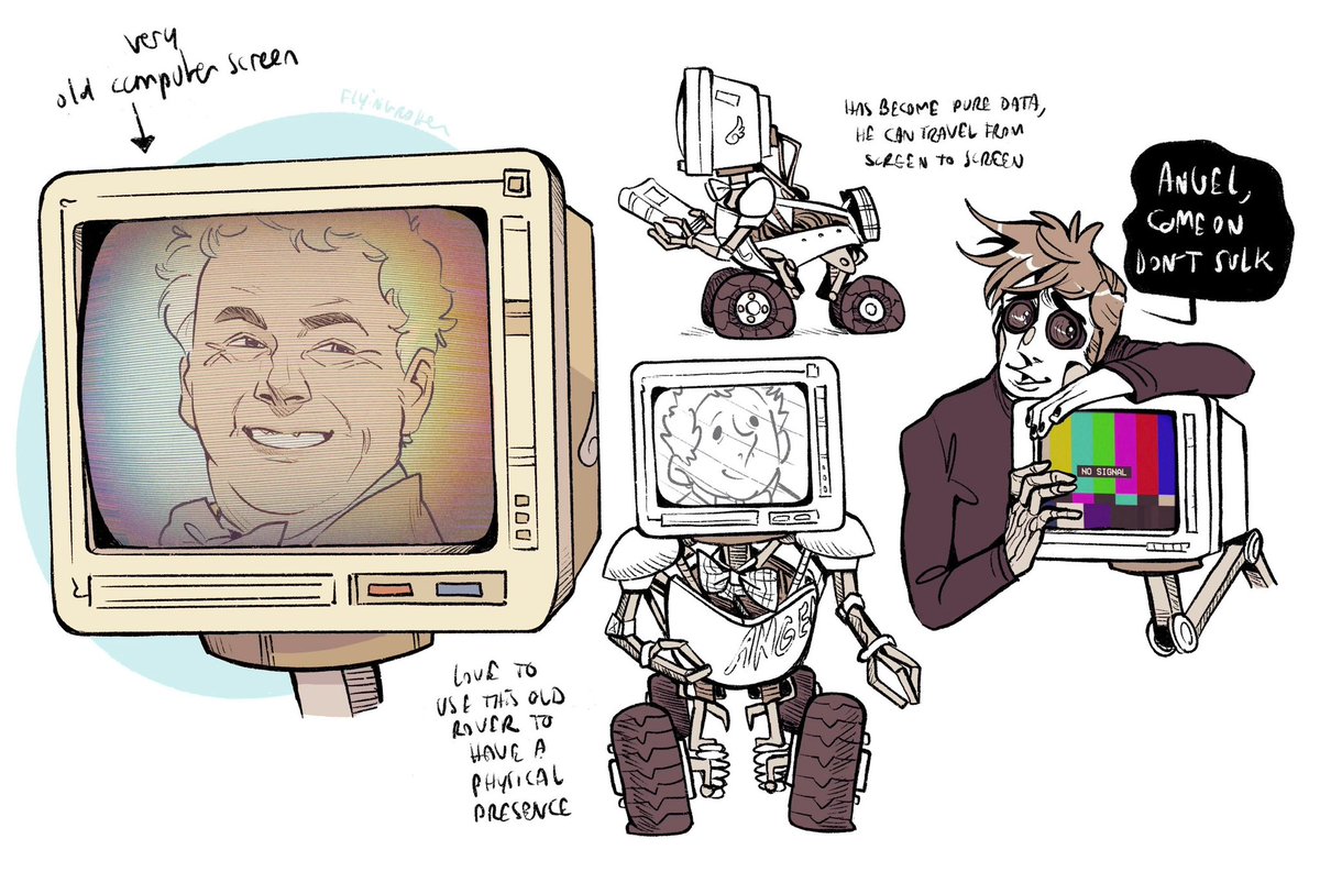 Aziraphale and Crowley but in a VERY distant future. 
When biological life has become almost impossible on Earth and the few people left are now half humans/half machines. Or just turned into pure data (like Aziraphale choose to be) 🤖
#GoodOmens 