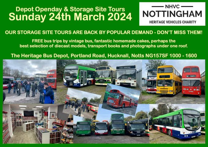 trentbartonland's tweet photo. Head to @NHVCharity tomorrow, 24th March for another of their fantastic open days based at our old Hucknall depot.
Classic bus rides, visits to their storage compound & plenty of transport books, models + photos!
Catch #thethrees from Nottingham & Mansfield or 34 from Ilkeston. https://t.co/dy7rEPWXHq