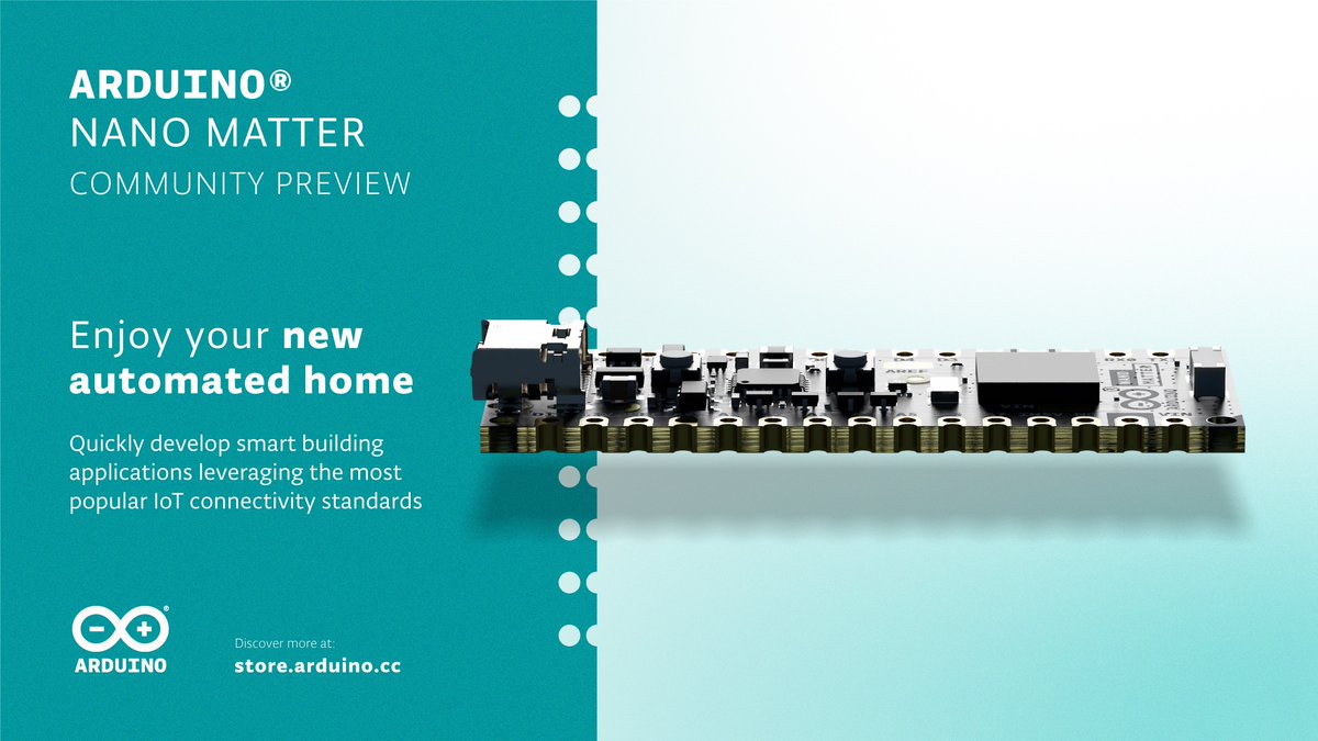 arduino's tweet image. Meet the newest member of the Arduino Nano family: the Nano Matter! 
Based on a @SiliconLabs MGM240S Cortex-M33 core, this board is perfect for quickly developing smart home applications with @csaiot's popular IoT protocol: arduino.to/nano-matter #ArduinoDays2024