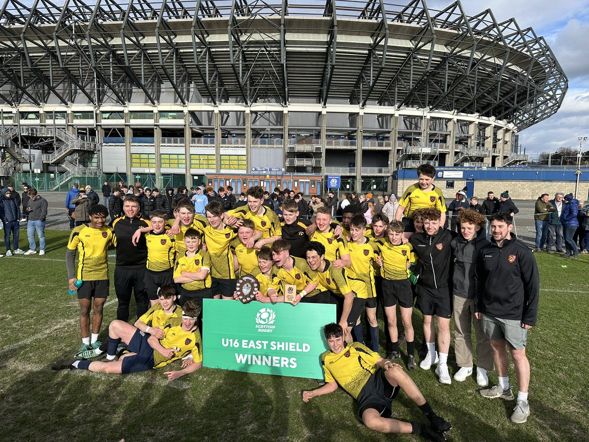 Awesome! Congratulations to the players and coaches of the u16 boys rugby team who won the East Shield final at @murrayfield_stadium this afternoon. Sincere thanks to all those who came to support including former and current pupils, @trinityacciesrfc and our parents and carers.