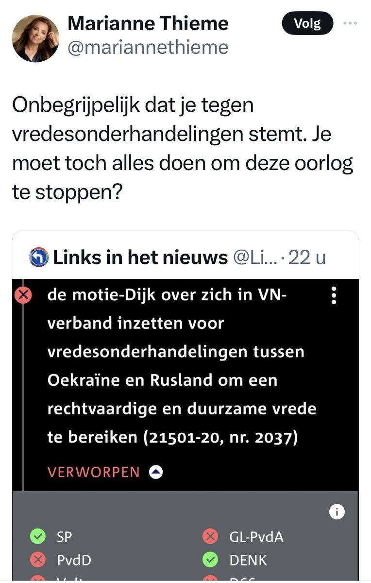 Na deze reactie op onderstaand bericht v mevr Thieme volgde er meteen een block van de relie-gekkie. “Goh. Mevr Thieme zou willen onderhandelen met de overvallers van haar huis die haar man en kinderen hebben verkracht en vermoord en al 2 jaar de keuken bezetten.”