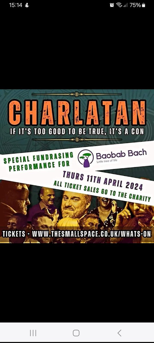 Who doesn't want a night out in Barry for a good cause? The amazing @TheSmallSpace5 are hosting a special performance of their new show, CHARLATAN, for @baobabbach Barry Pantry. It will be a magical evening! Tickets: thesmallspace.co.uk/whats-on