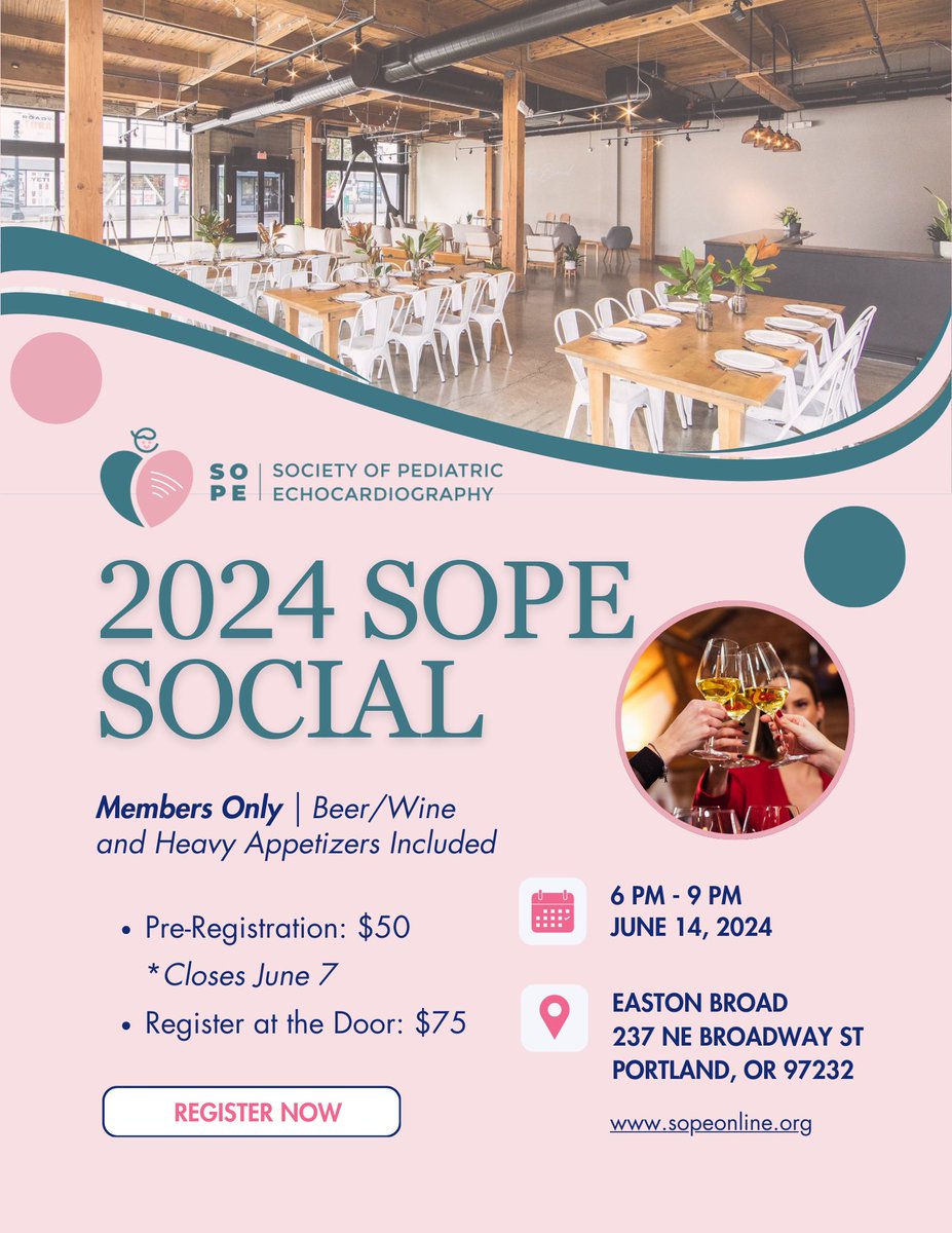 Mark your calendars for the 2024 SOPE Social at ASE Scientific Sessions—an event you don’t want to miss! #membersonly 

June 14th, 2024 6PM-9PM 
$50 - preregistration until June 7th
$75 - registration at the door 

See you there! Register below, today: 

sopeonline.org/events-1/sope-…
