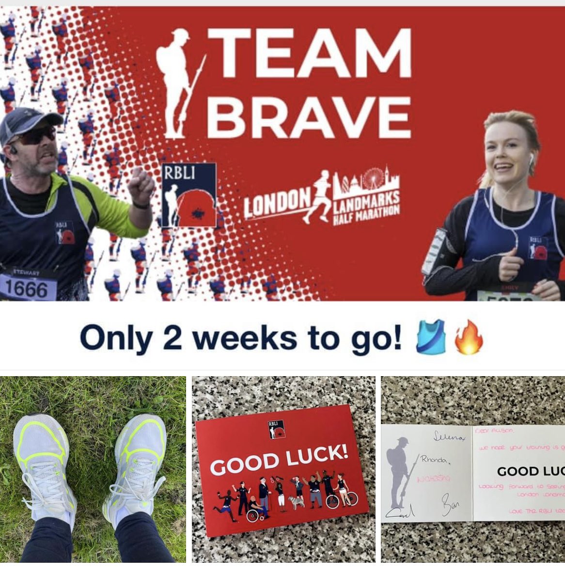 Not long to go !! ⏰

Time for a final push on the training and, more importantly, the fundraising 🙌💷

Thank You for the boost I needed for this mornings run @RBLI 🙏🏃🏻‍♀️

@LLHalf
 #TeamBrave ❤️💙