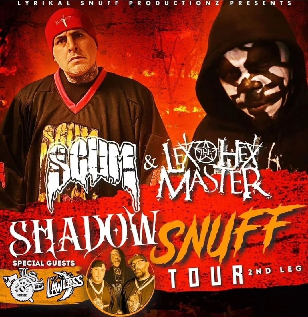 Chuckklez408's tweet photo. IT'S OFFICIAL MY FELLOW FREAKS AND FREAKSHOWS!!! Starting in May 9th, I'll be opening up for my family @SCUM412, @lexthehexmaster, Madopelli, and Mikahl Lawless as they come to Cali for their 2nd leg of the #ShadowSnuffTour!!! Get ready for the sickness and L'S UP! π©ΈπππΎπ©Έ https://t.co/3yXxMgzaZN