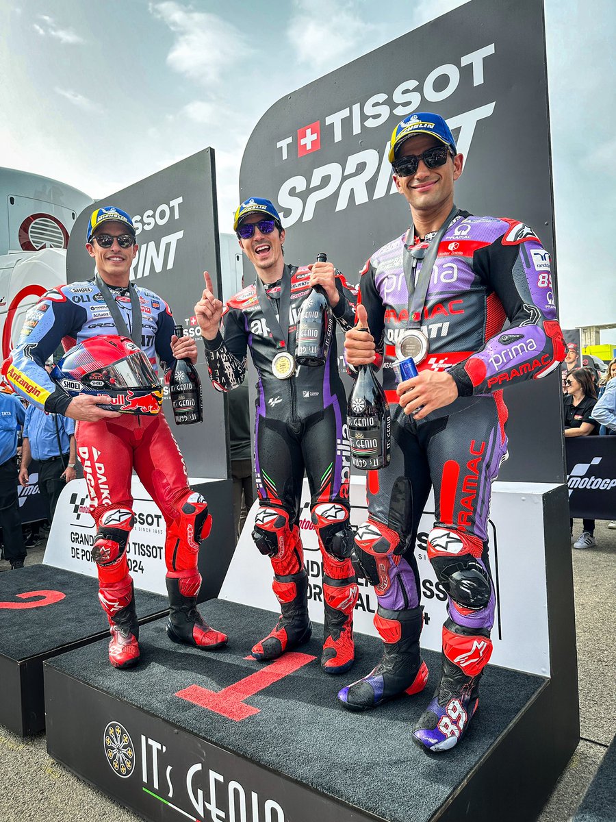 Your #TissotSprint podium 🤩 🥇 Maverick Viñales 🥈 @marcmarquez93 🥉 @88jorgemartin #MotoGP