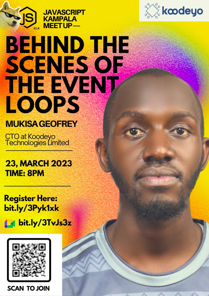 GeoXhacker's tweet image. Today I'll be joining @JsKampala Community Uganda for an insightful session on the inner workings of Javascript.
We'll dive into the asynchronous programming concepts as we go through what happens behind the scenes of the event loops.
RSVP: bit.ly/3Pyk1xk
