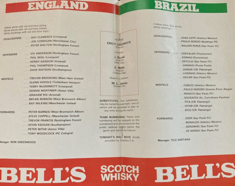 England v Brazil🇧🇷🇧🇷....1981...