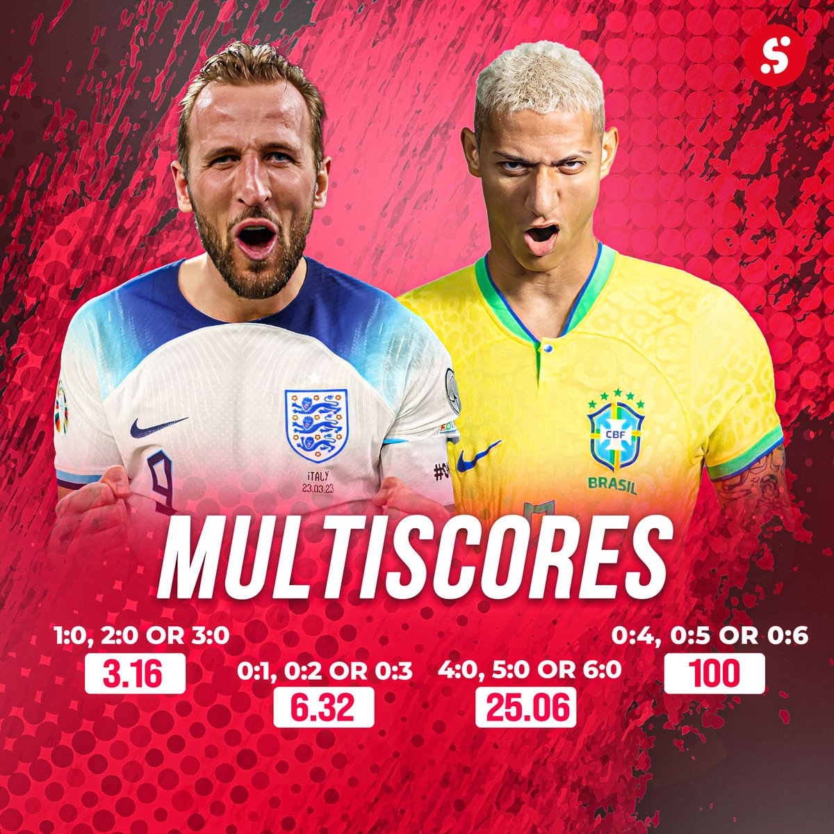 sportybetgh's tweet photo. Calling all football pundits! π£οΈ
Predict the exact score for England π Brazil with Multiscores! #ENGvBRA #Multiscores
Play βΆοΈ with the Big Boys π
https://t.co/nvf8OdoaOM
#ENGBRA #Brazil #England #SportyBet https://t.co/wOLGwqSkVJ