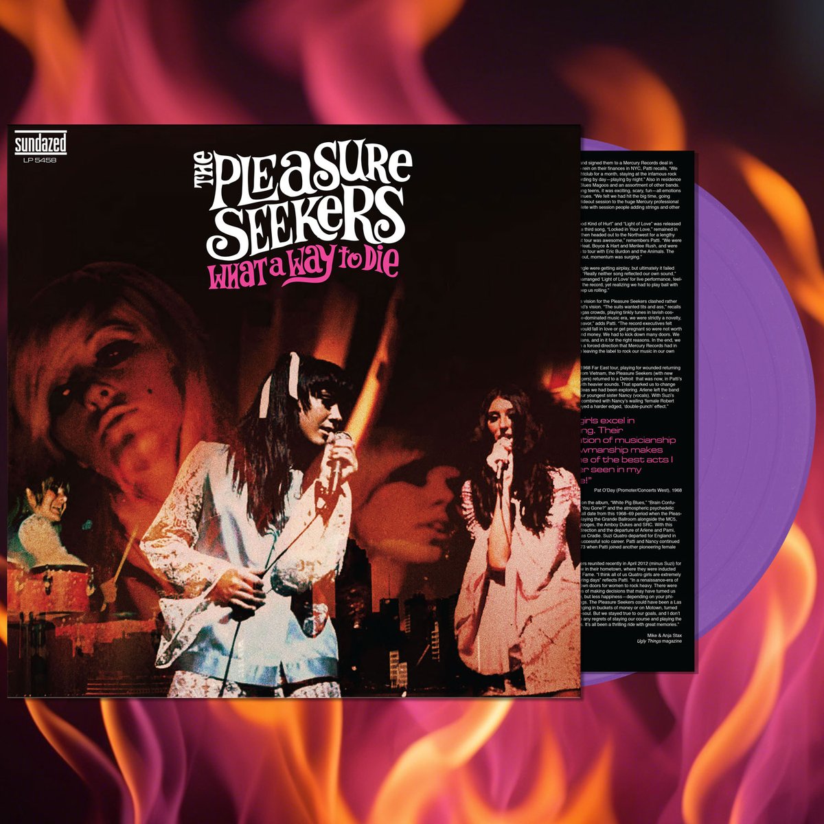 Coming back to stores May 3rd! Girl-group garage rock from the 1960s! Includes an insert with liner notes by Mike & Anja Stax (Ugly Things Magazine) & pressed on lavender vinyl! Preorder your copy here: sundazed.com/pleasure-seeke…