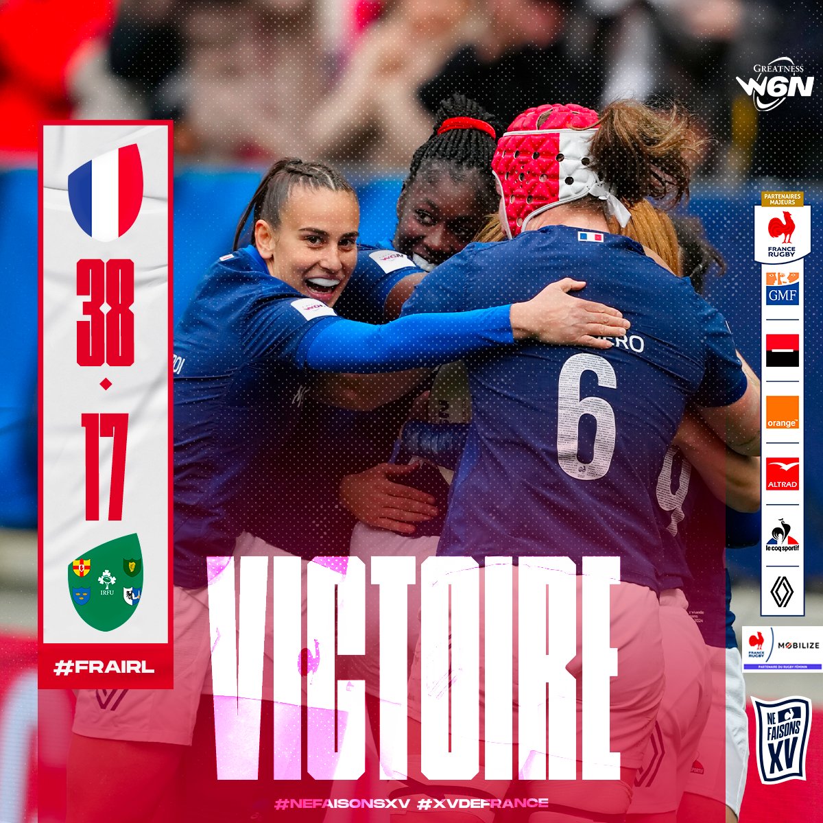 🇫🇷🍀 Les Bleues débutent ce tournoi par 𝐮𝐧𝐞 𝐛𝐞𝐥𝐥𝐞 𝐯𝐢𝐜𝐭𝐨𝐢𝐫𝐞 face à l'Irlande au Mans ! 😍 #FRAIRL #XVdeFrance #NeFaisonsXV