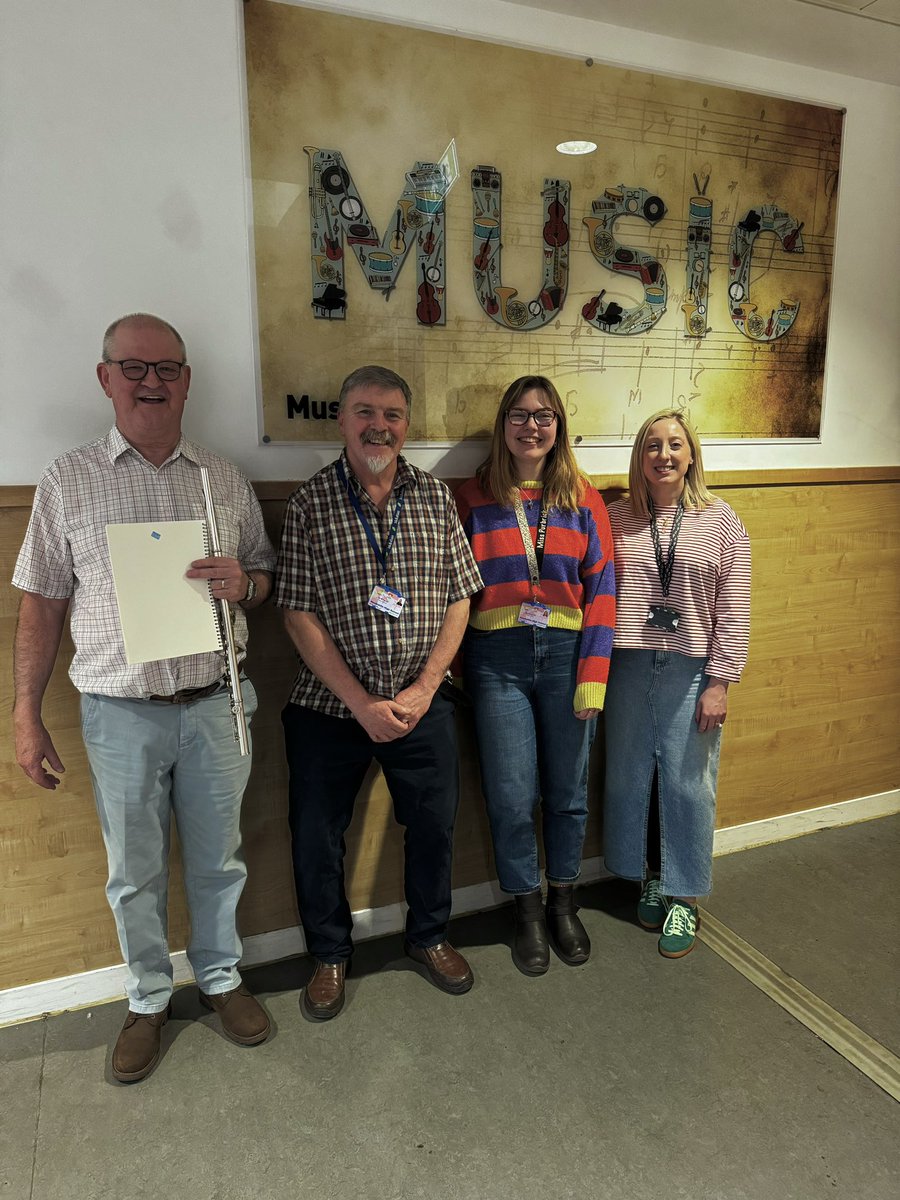 Here is Mr. McDermott, leader of the Islay & Jura Youth Band, with Mr. Fernie, @MissPurbrick & Mrs. Macrae. Thank you for giving our pupils this fantastic experience, they all had a great day!🎶 @NewbattleMusic @GorebridgePS @NewtongrangePS @newbattlehigh #MidlothianMusicMatters