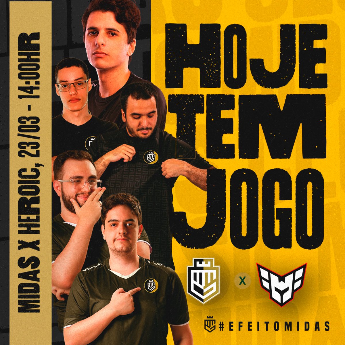 Hoje, daqui a pouco, às 14h você tem um compromisso importantíssimo com a Midas Club! 

Jogão contra a Heroic <a href="/heroicbrasil/">HEROIC BR 🇧🇷</a> pela closed qualifier da DreamLeague S23 valendo vaga na final da upper bracket.

Quero muita torcida e energia boa de vocês! Bora mostrar o #EfeitoMidas!