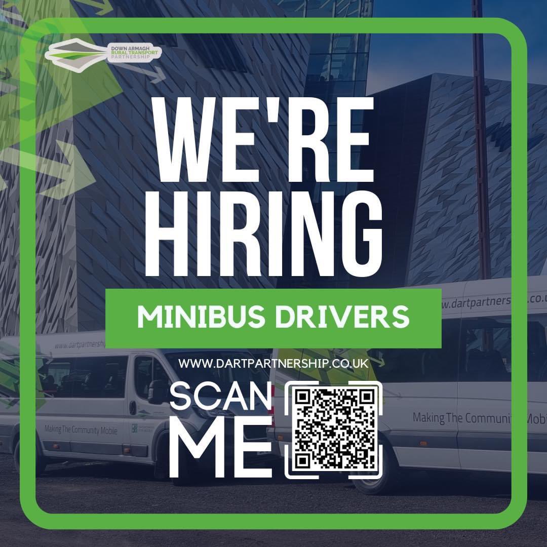 🚐 Our team is expanding, we’re recruiting individuals who have a passion for making a positive impact in the community, we’d be thrilled to have you on board: ✅form.jotform.com/212942095993365 📞 (028) 3831 7810 📧 julie@dartpartnership.org.uk We look forward to hearing from you!