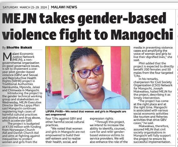 MEJN in Today's MwNews: In actuality, GBV cases are steadily rising in MH. Let's stand against this vice & create a more equitable society where everyone's rights are safe & respected Cultivating change to end GBV requires collective effort! @aid_church #EndGBV #GenderEquality
